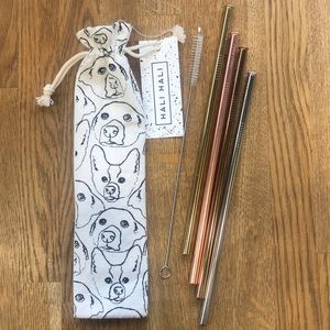 Metal straw set with Canvas dog case